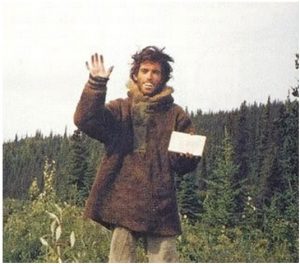 The last photo of Chris "Alexander Supertramp" McCandless before he died of starvation after contracting lathyrism from eating grass pea seeds of the species lathyrus sativus. 