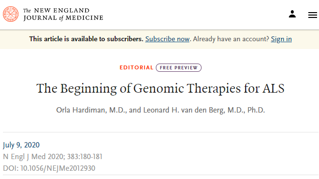 The Beginning of Genomic Therapies for ALS