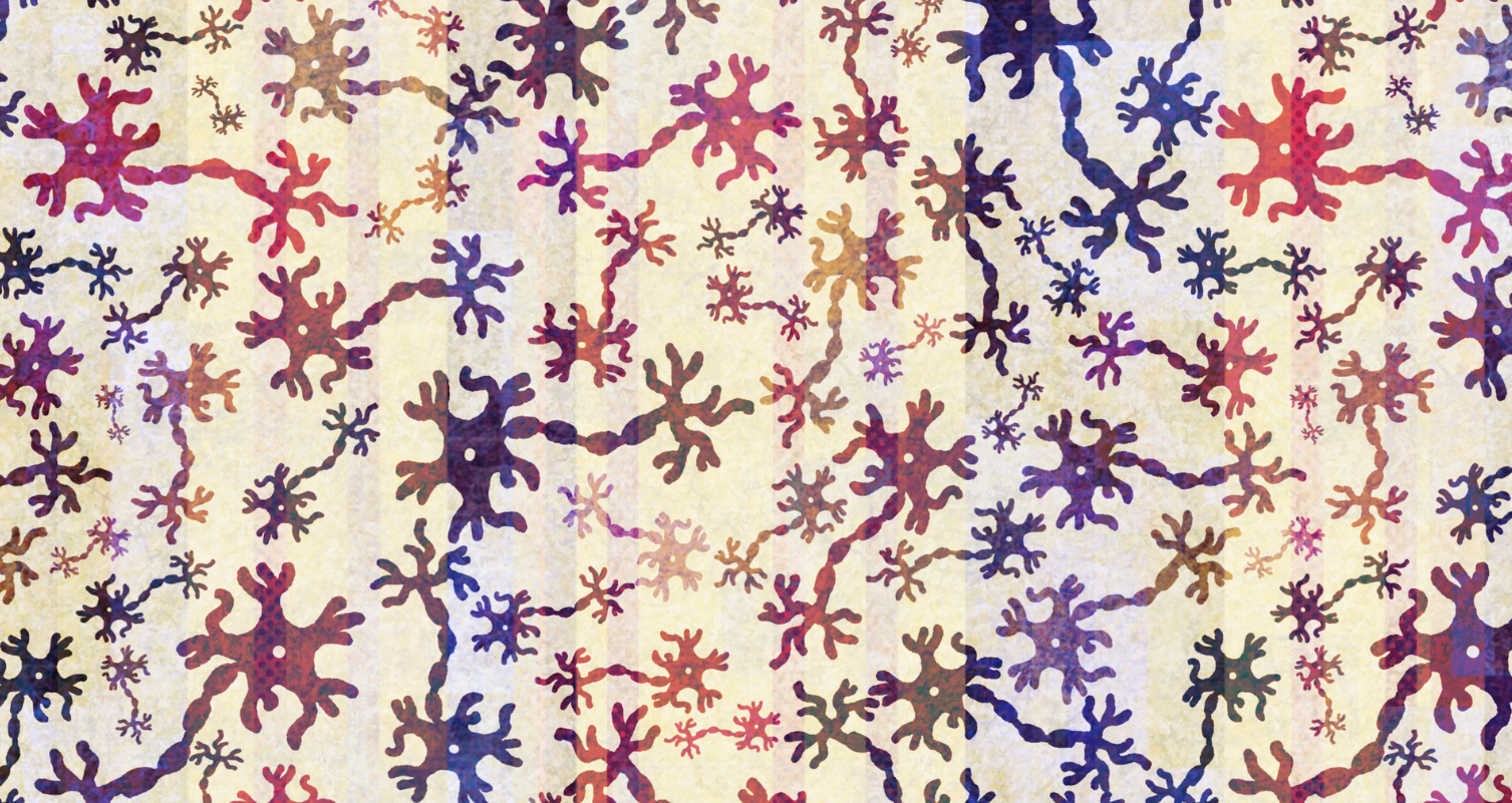 A picture of lots of different coloured cartoon neurons